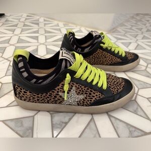 Gianni Bini Leopard Print Sneakers with Neon Green and Silver